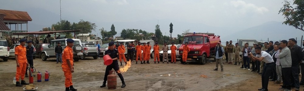 A demonstration on prevention of fire in progress during the awareness programme conducted by Fire & Emergency Services, Noklak on April 19. (DIPR Photo)